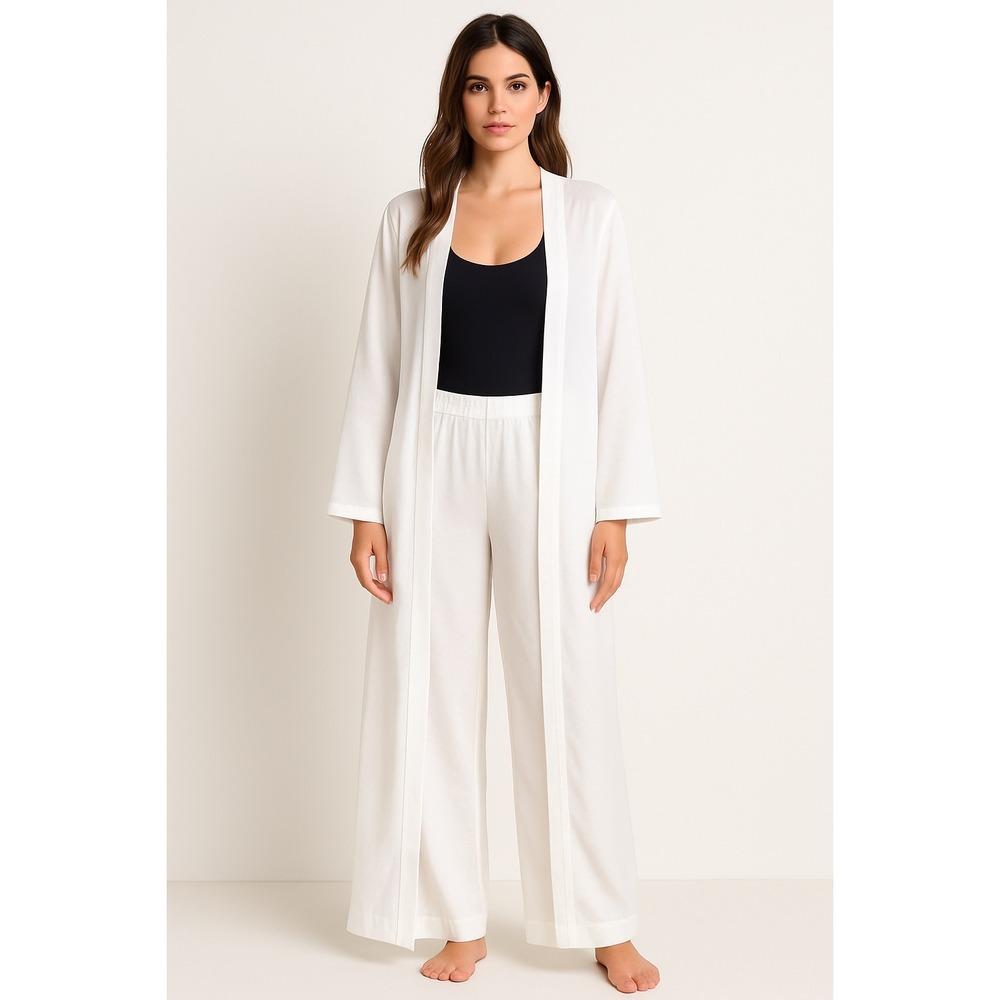 A.Peace White‎ Sheer Kimono & Pants Set Long Sleeve Resort Beachwear S